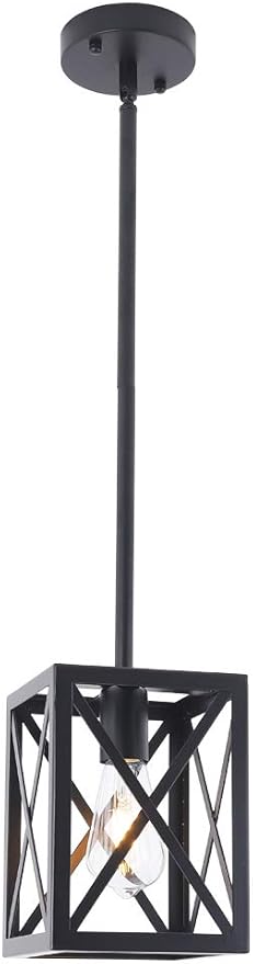 Farmhouse Lantern Pendant Light Fixtures Ceiling Hanging Rustic Chandelier Black (1 Light)