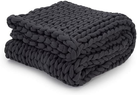 Nuzzie Chunky Knit Blanket - Breathable, Cooling, Hand Made Knit Throw Blanket for Sleep - Machine Washable, Stylish Decor Design (Charcoal, Full | 16lbs | 48"x72")