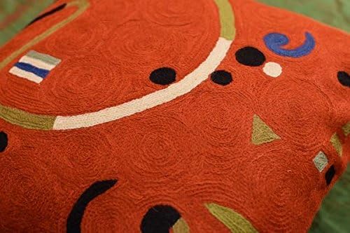 Kandinsky Modern Pillow Cover - Orange Ribbon | Mid Century Chair Cushions | Orange Abstract Pillows | Contemporary Pillowcase | Modern Couch Pillows | Hand Embroidered Cushion | Wool Size 18x18