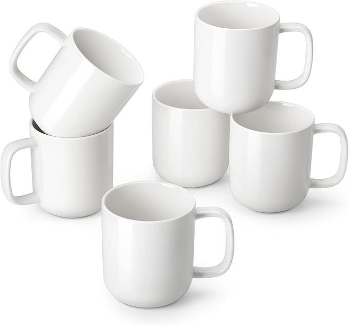 vancasso Porcelain Coffee Mugs Set, 16 oz Ceramic Coffee Cups for Americano Hot Tea Iced Coffee Cold Brew Cocoa Milk Mugs Set of 6, Dishwasher & Microwave Safe, White