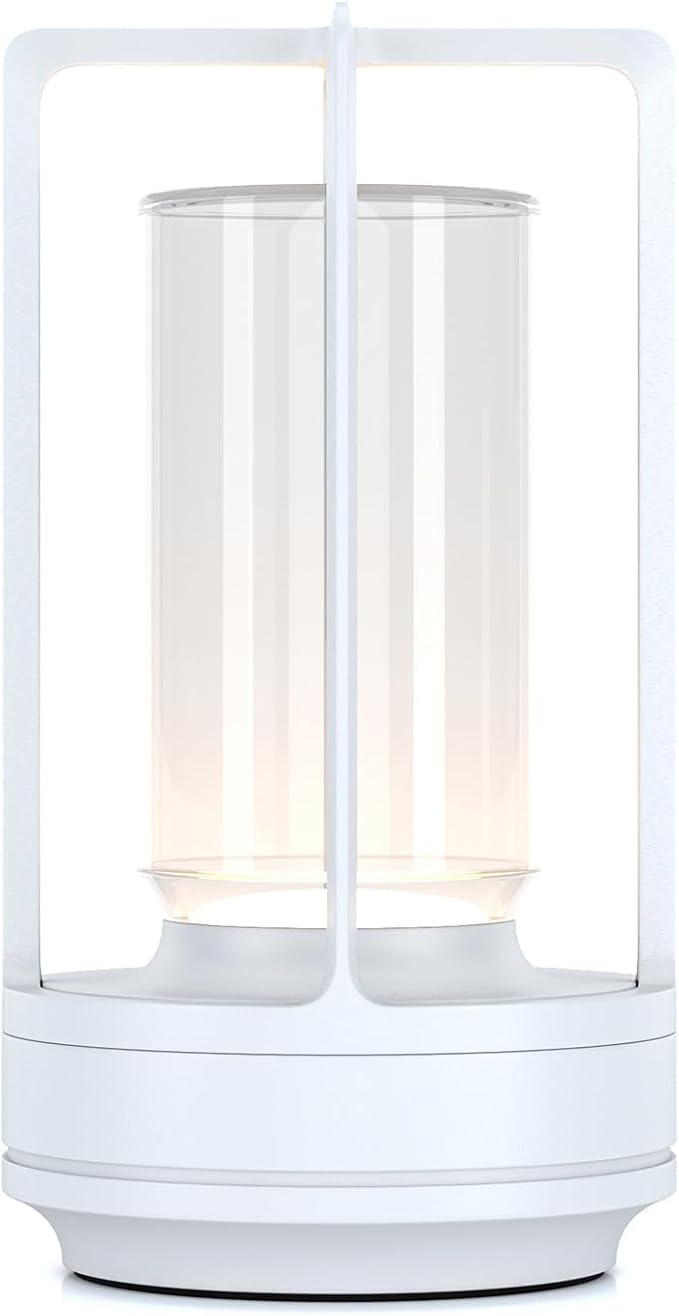 Portable Metal Table Lamp for Indoor/Outdoor ,Rechargeable Cordless LED Lamp, 3-Colour Infinitely Dimming Battery Powered Small Desk Lamp, Restaurant/Bedroom/Bar/Coffee Shop/Camping Light (White)