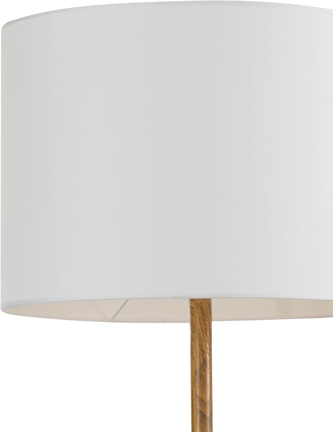 GLOBE Electric Novogratz x Harrington 65" Floor Lamp, 2-Tone Faux Wood Base, White Fabric Shade, Socket Rotary Switch 67225