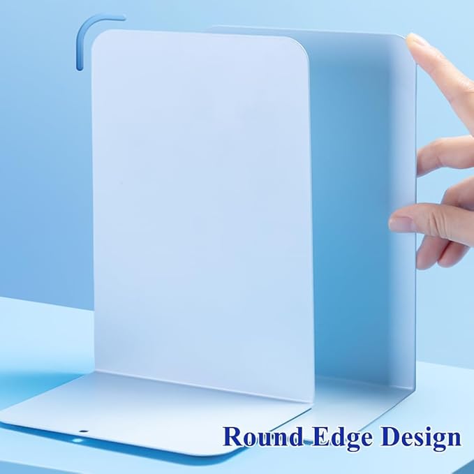 M&G Book Ends 1 Pair, Blue Large Metal Bookends for Shelves, L-Type Book Stopper for Heavy Books, Non-Skid Bookstand for Office Home School Supplies