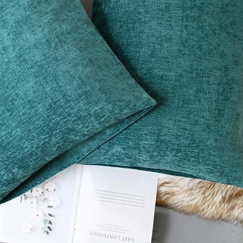 CaliTime Throw Pillow Covers Decorative 20 X 26 Inches Pack of 2 Cozy Chenille Standard Pillow Shams Cases for Couch Sofa Bed Living Room Home Teal