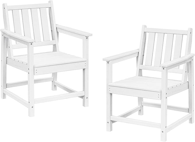 Patio Dining Chair Set of 2, HDPE Outdoor Dining Chair, Ergonomic HDPE Dining Chairs with Deep Seating, All Weather Outdoor Chairs Furniture for Backyard, Deck, Garden, Poolside, Pearl