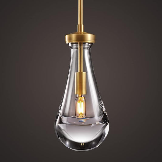 Modern Raindrop Pendant Lights, Pendant Lights for Kitchen Island, Brass Rod Dining Room Light Fixture, Clear Solid Raindrop Chandelier, Chandelier for Living Room Hallway, Including Bulb