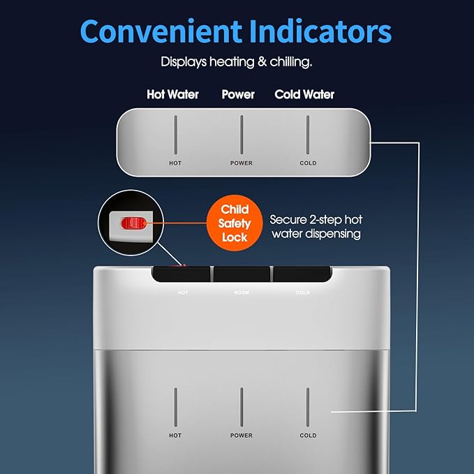 Self Cleaning Bottleless Water Cooler Dispenser with 4 Stage Water Filter 3 Temperature Settings Silver