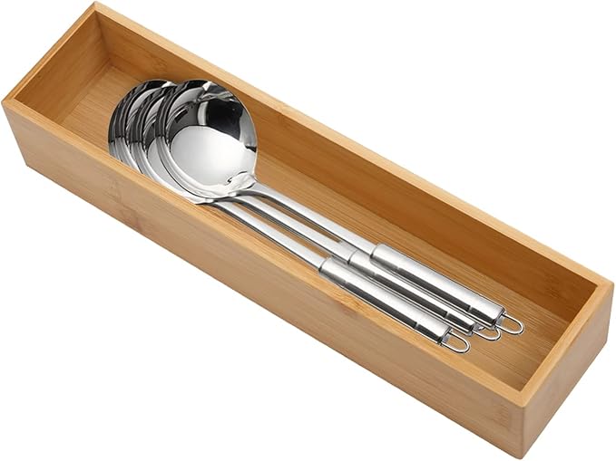 Bamboo Drawer Organizer - Kitchen Utensil Organizer Silverware Tray Cutlery Holder,Office Desk Supplies and Accessories (12x3x2.6 inch)