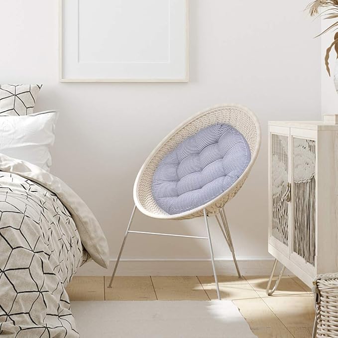 Tiita Indoor/Outdoor Cushions 22 Inch Round Striped Chair Cushions for Patio Garden Seat Cushion Pads for Home Floor Pillows Window Pad Set of 2, Blue