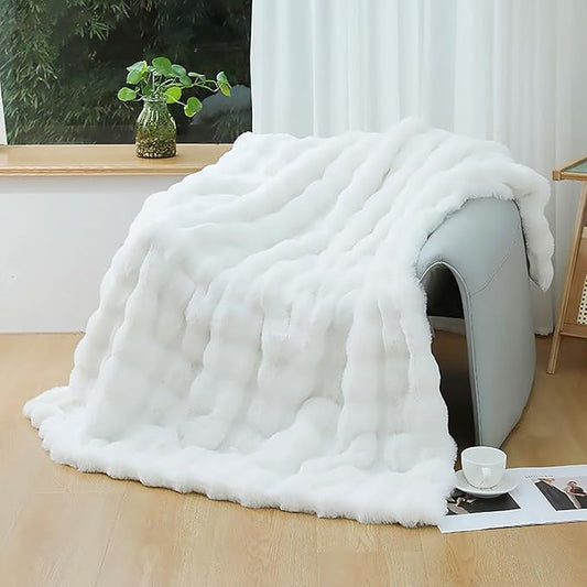 UKELER White Faux Fur Throw Blanket Large Super Soft Fluffy Bed Blankets Throws for Bedroom, Living Room, Couch, Sofa, Office, Camping Plush Furry Blanket 60''x80''