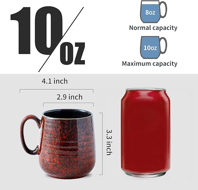 Hasense Coffee Mugs 8 oz, Ceramic Small Espresso Cups Set of 6, Mini Cups with Handle for Coffee, Tea and Cocoa, Modern Mugs for Mother's Day Gift, Dishwasher & Microwave Safe, Red