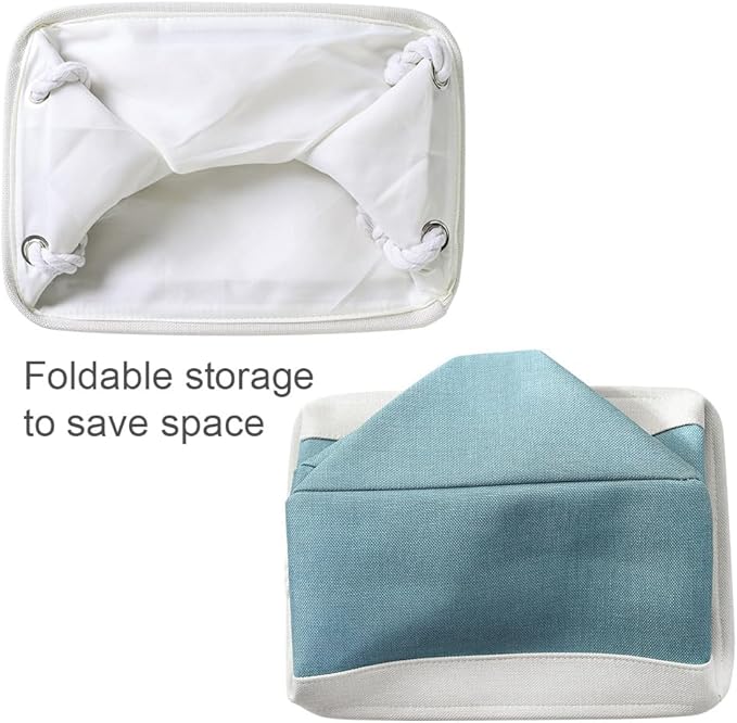 TheWarmHome Fabric Storage Bin with Handles,Storage Basket for Home Storage and Organization, Shelf Basket with Cover for Living Room Bedroom Closet(White & Green Large,15.7L*11.8W*8.3H