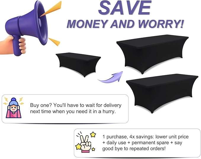 ABCCANOPY 8 FT Black Spandex Table Cover Stretch Fitted Wrinkle Resistant Tablecloth Reuse for Rectangular Folding Table Patry Event Wedding Banquet Protector