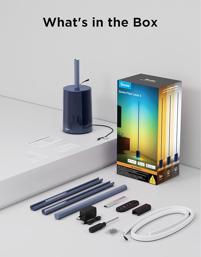 Govee Floor Lamp 2 with Matter, RGBIC, Warm Cool White LED, Alexa Compatible, 1725lm, Music Sync, Scene Modes, Smart Floor Lamp for Living Room, Bedroom, Blue(1 Pack)