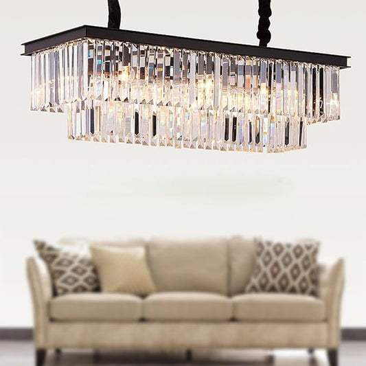 L39.4 W10.2 Rectangle Modern Crystal Chandeliers Lighting Pendant Ceiling Lights Fixture Lamp for Dining Living Room