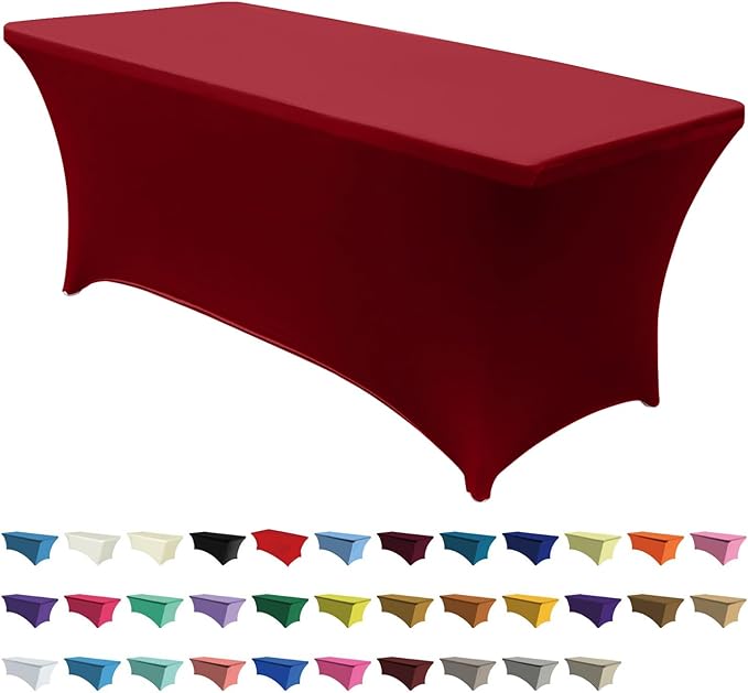 ABCCANOPY 6 FT Red Spandex Table Cover Stretch Fitted Wrinkle Resistant Tablecloth Reuse for Rectangular Folding Table Patry Event Wedding Banquet Protector