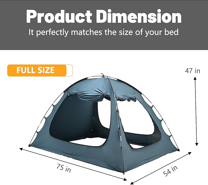 SUNYRISY Bed Canopy Full Size, Indoor Dream Tent for Adults and Kids, 3 Doors Breathable Portable, 80% Blackout Private Space Sleeping