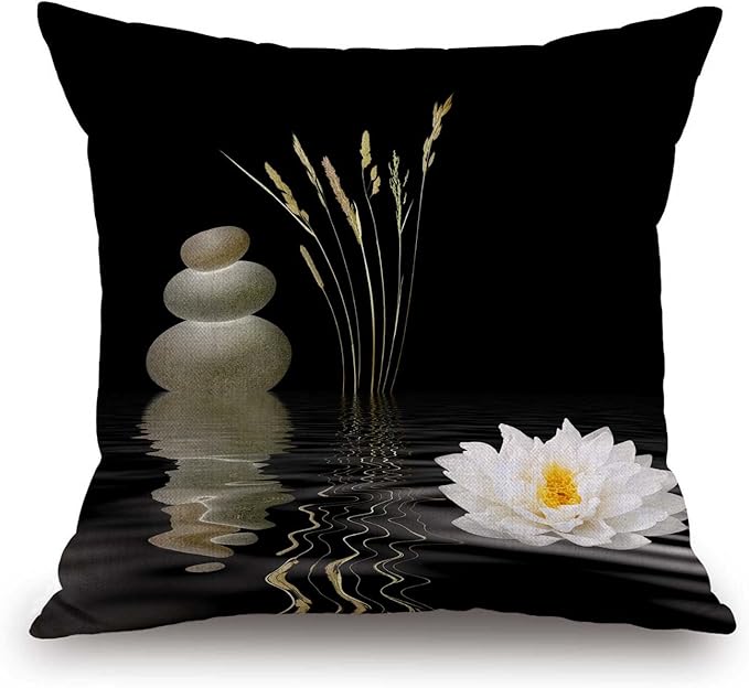 TSSOHU Decorative Throw Pillow Cover Asian Zen Stone, Pillow Covers 18"x 18" Meditation Japanese Lotus Spa Room Decor for Living Room Couch Cushion Bed Indoor Outdoor Home Decor
