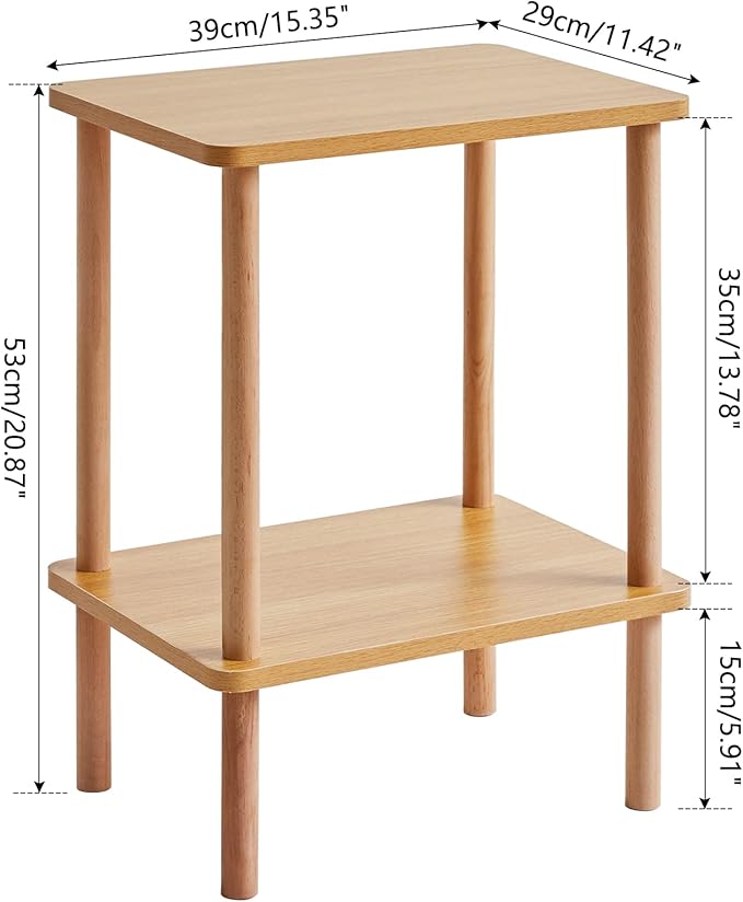 IBUYKE 2-Tier Side Table, Solid Wood Tall End Table with Storage Shelves, Nightstand Bedside Table for Living Room Bedroom Office, No-Tool Assembly, Natural UWST002N