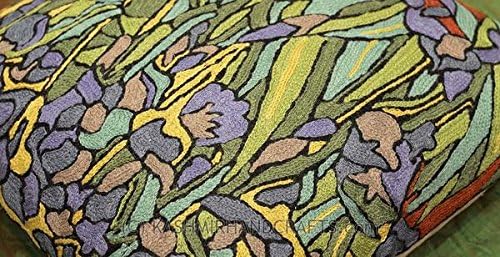 Van Gogh Irises Pillow Cover Green Floral Pillowcase Needlepoint Flower Chair Cushion Accent Botanical Flowery Outdoor Cushions Plant Hand Embroidered Wool Size 18x18