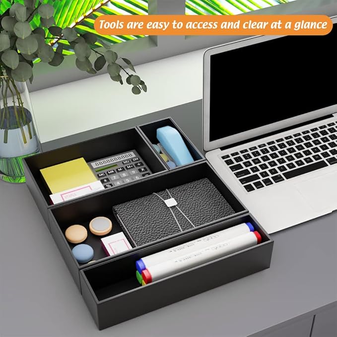 Black Bamboo Drawer Organizer - Silverware&Utensil Holder Organizer for Kitchen Drawers, Multi-Use Drawer Dividers Boxes for Bathroom Counter,Cabinet, Garage, Office Desk, Makeup, Jewelry (12*6*2.5)