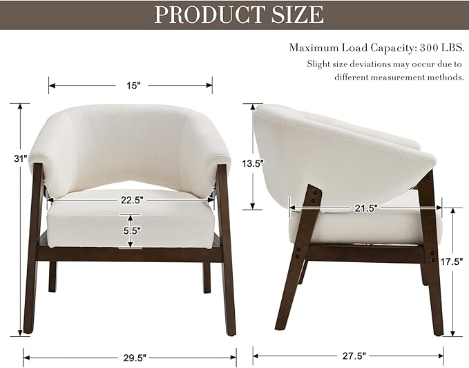 Mid-Century Modern Accent Chairs Set of 2, Comfy Barrel Armchairs with Wide Seat, Upholstered Lounge Chairs with Walnut Wood Legs for Living Room/Bedroom/Reading Corner, Chenille, Beige