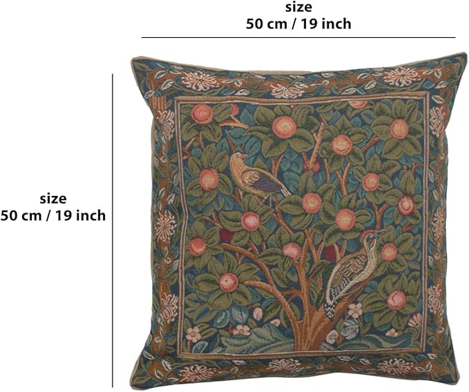 Charlotte Home Furnishings Decorative Tapestry Pillow Cover 19x19 in, Green Woodpecker Couch Pillow Cover, French Country Square Cushion Cases for Living Room Home Decor, Soft Cotton Jacquard Woven