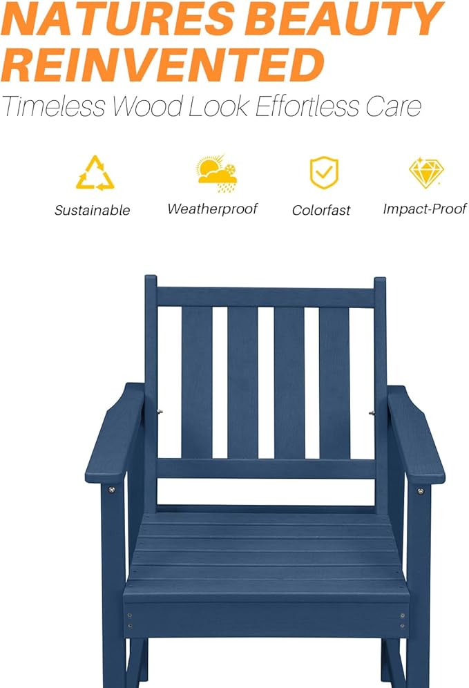 Patio Dining Chair Set of 2, HDPE Outdoor Dining Chair, Ergonomic HDPE Dining Chairs with Deep Seating, All Weather Outdoor Chairs Furniture for Backyard, Deck, Garden, Poolside, Navy