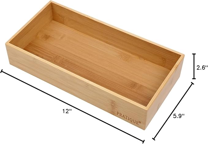 Bamboo Drawer Organizer - Kitchen Utensil Organizer Silverware Tray Cutlery Holder,Office Desk Supplies and Accessories (12x5.9x2.6 inch)