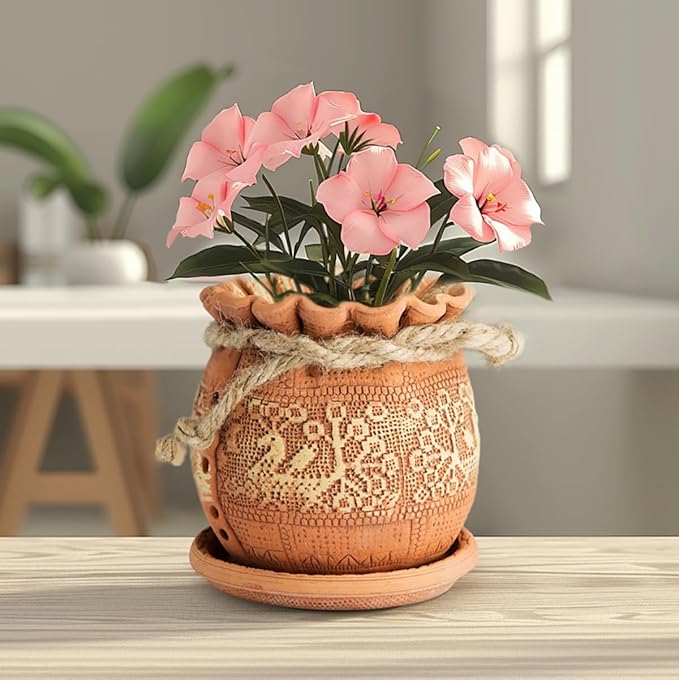 Ceramic Pot with Drainage Hole and Saucer, Plant Pots, Modern Decorative Planters for House Plants Indoor Flowers Plants, Cute Flower Pot - Gifts (Birds (1.7 L))