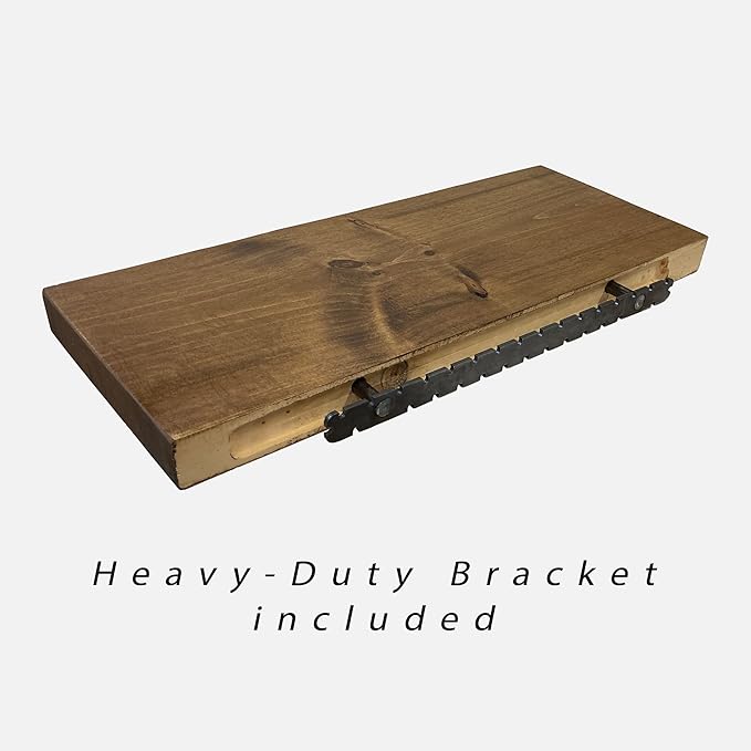 URBANDI, Rustic Floating Shelves, Set of 2, Hidden Bracket, Solid Wood, Heavy Duty, Wall Mounted Shelves, (Dark Brown, 24Wx6D)
