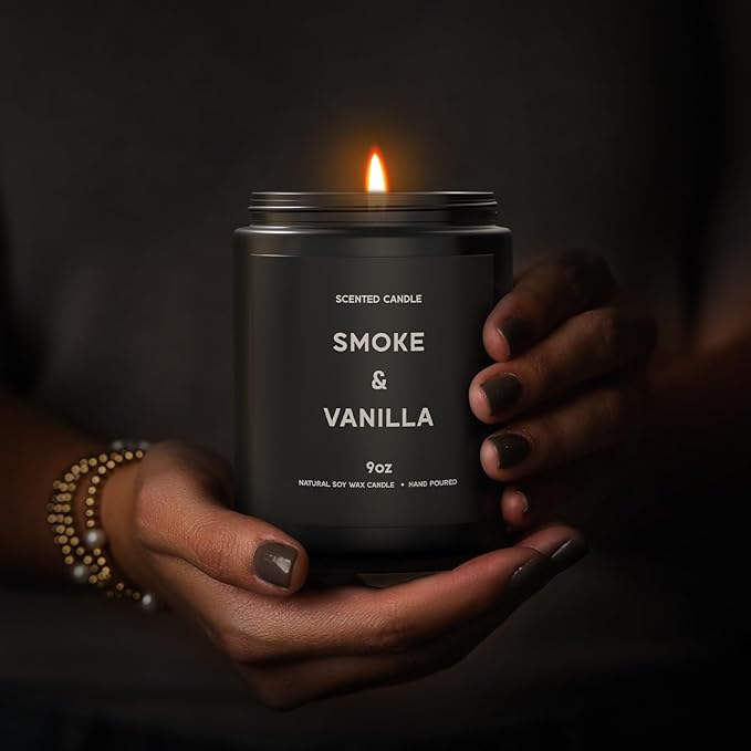 Smoke & Vanilla Candle, 9oz Scented Candle for Men, Scented Candles for Home, Gifts for Men, Personalized Blessing Minimalist Men's Gifts