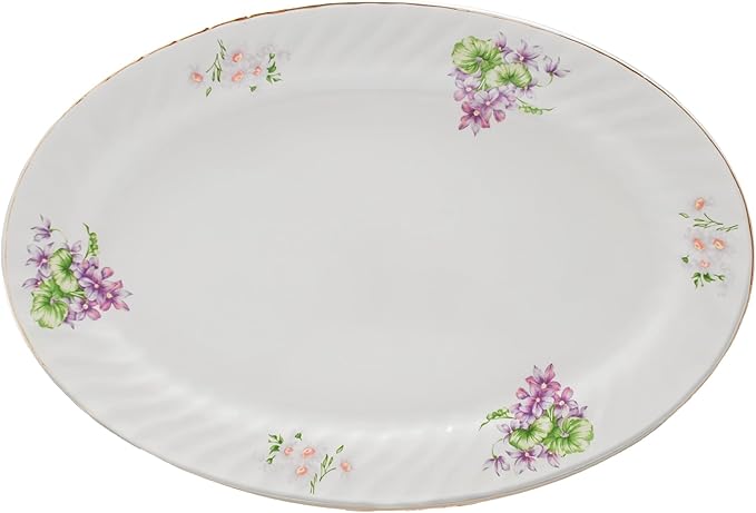 Lynns Paradise Marguerite 14-Inch Oval Platter, Set of 2, Purple; Heavy Duty; Chip Resistant; Lead and Cadmium Free; Freezer to Oven Safe up to 500°F