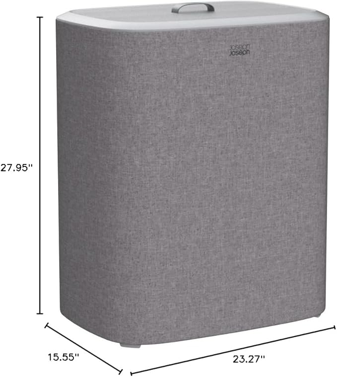 Joseph Joseph Tota Trio 90 liter/23.8 gallon Laundry Hamper Separation Basket with lid, 3 Removable Washing Bags with Handles- Gray