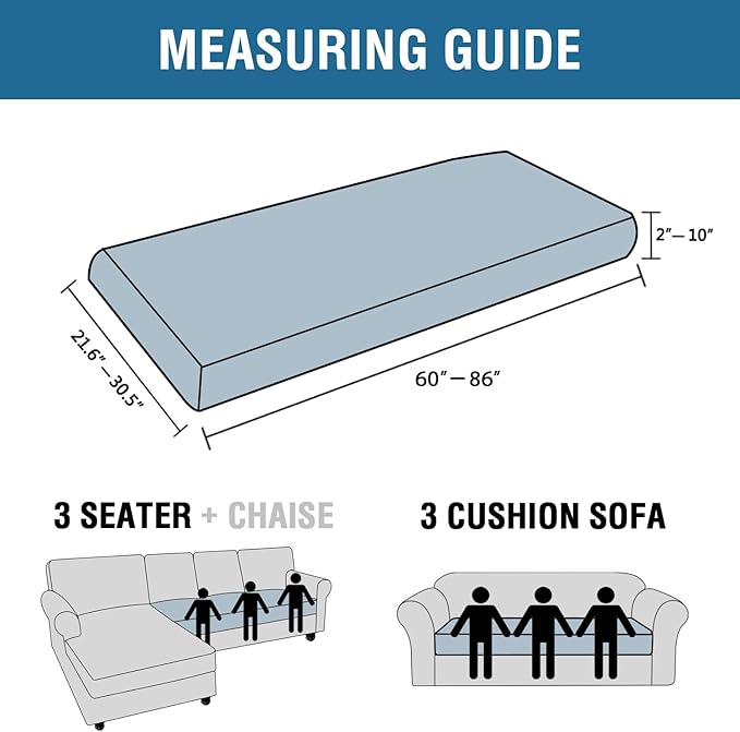 H.VERSAILTEX Super Stretch Individual Seat Cushion Covers Sofa Covers Couch Cushion Covers Slipcover Sets Thick Jacquard Textured Twill Fabric (1 Piece Sofa Cushion Cover, Grey)