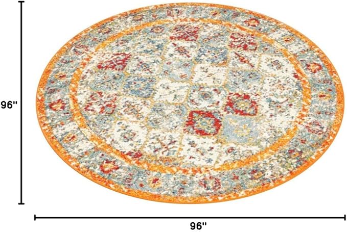 Unique Loom Rosso Collection Vintage, Traditional, Bohemian, Geometric, Distressed, Southwestern Area Rug, 8' 0" x 8' 0", Beige/Orange