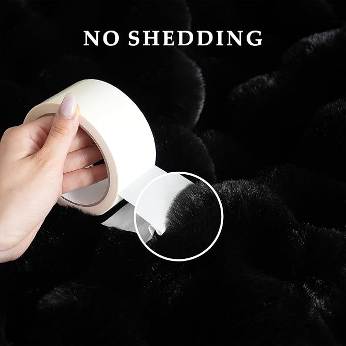 BENVWE Faux Fur Throw Blanket for Couch - Thickened Fluffy Soft Bubble Blanket for Living Room Home Decor - Fathers Day Birthday Gifts for Women Men, Black, 50" x 60",1300GSM