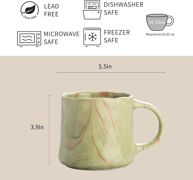 Abstract Art Ceramic Coffee Mugs Set - 1 Pack, Mint Green with Red and White Accents, Handcrafted Design for Modern Kitchen or Office