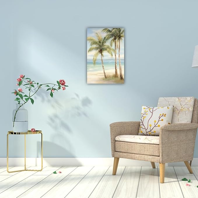 LURENCZH Tropical Beach Canvas Wall Art Seaside Palm Tree Picture Wall Decor Ocean Scenery Painting Prints for Bathroom Decor Framed(Beach-3,28.00" x 42.00")
