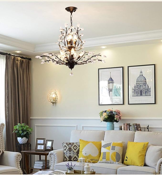 Ganeed Crystal Chandeliers,Vintage 8 Lights Pendant Light,K9 Clear Crystal Chandelier Lighting Fixtures,Ceiling Light for Living Room Bedroom Restaurant Porch Hallway (Black)