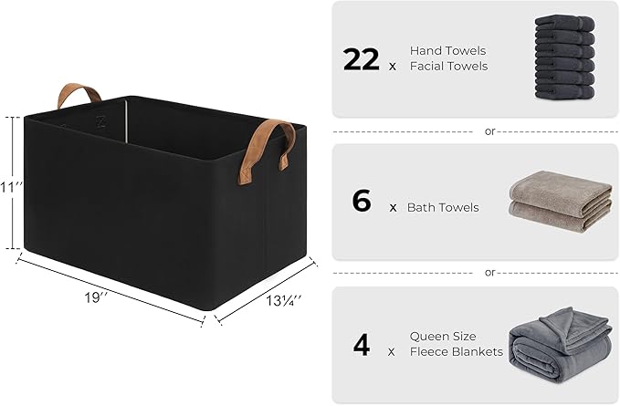 StorageWorks Storage Bins, Fabric Storage Bins for Shelves, Extra Large Storage Baskets with Metal Frame, Closet Baskets and Bins with Handles, Jumbo, Black, 2-Pack