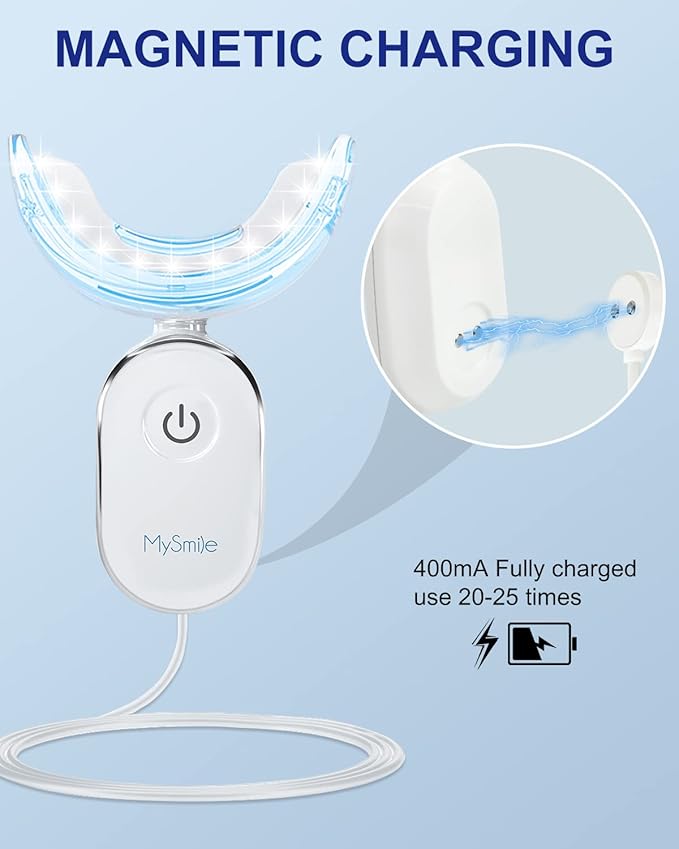 MySmile Teeth Whitening Strips Kit 14 Treatments with 28 LED Light - 10 Min Non-Sensitive Fast Whitening Teeth Enamel Safe Teeth Whitener - Helps to Remove Deep Stains