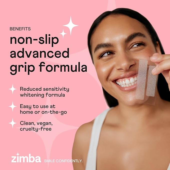 New Zimba Cherry Flavored Teeth Whitening Strips | Vegan, Enamel Safe Hydrogen Peroxide Teeth Whitener for Coffee, Wine, Tobacco, and Other Stains | 14 Day Treatment | Cherry