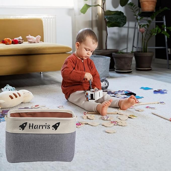 Personalized storage boxes for children Customize the name and icon, A foldable storage box bins for children's clothes, toys, books, etc Storage baskets suitable for both boys and girls (Purple)