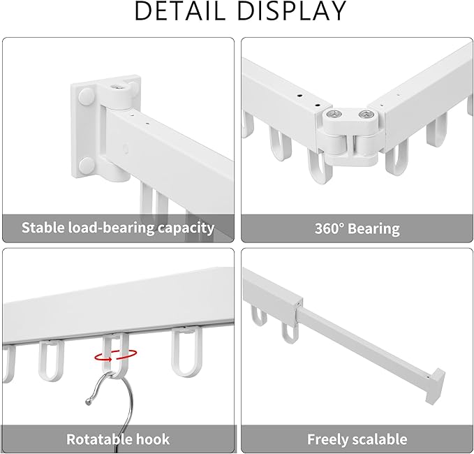 Clothes Drying Rack Wall Mounted, Laundry Drying Rack Collapsible, Space Saving Wall Drying Rack Clothing Foldable, Tri-Fold Retractable Rack Outdoor Indoor with 18 Hooks(White,Loop-Shape Hooks)