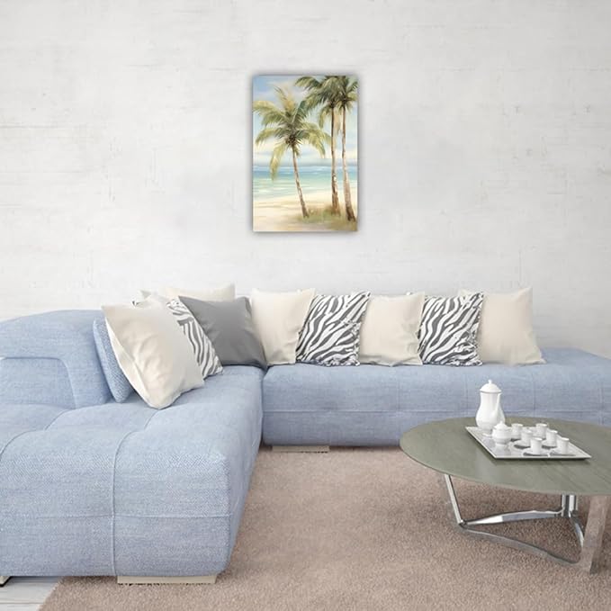 LURENCZH Tropical Beach Canvas Wall Art Seaside Palm Tree Picture Wall Decor Ocean Scenery Painting Prints for Bathroom Decor Framed(Beach-3,28.00" x 42.00")