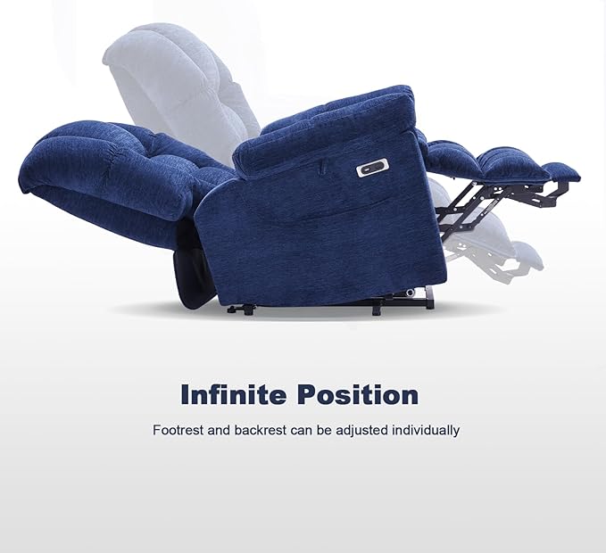 Triple Motor Power Lift Recliner Chair with Massage and Dual Heat for Elderly People, Zero Gravity Lay Flat Recliner Infinite Position, USB Ports(Navy Blue)