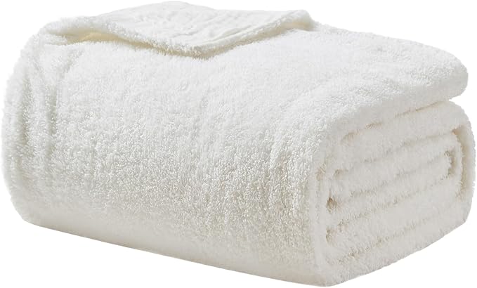 EMME Muslin and Fleece Queen Blanket Reversible - 80"*90" Cream Soft Warm Throw Blankets for Couch Bed Picnic Travel Bed