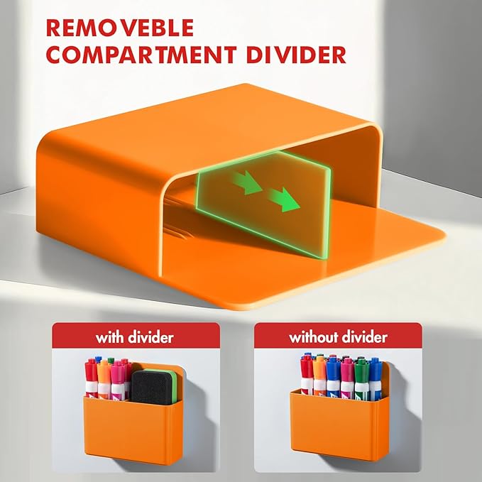 BEYGORM 2 Pack Plastics Magnetic Pen Holder for Refrigerator, Dry Erase Marker Holder for Whiteboard,Magnet School Locker Organizer Accessories, Pencil Cup, Pen Caddy, Classroom Organization(Orange)