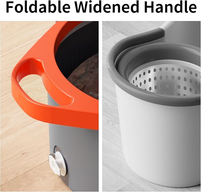 Spin Mop and Bucket with Separate Dirty and Clean Water,360° Spin Mop and Bucket System with Widening Foldable Handle,6 Replaceable Mop Pads,Square Mop for Floor Hardwood Tile Marble Wall Cleaning